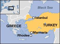 Mappa della Turchia dove sono evidenziate Istanbul e Marmaris luogo degli attentati